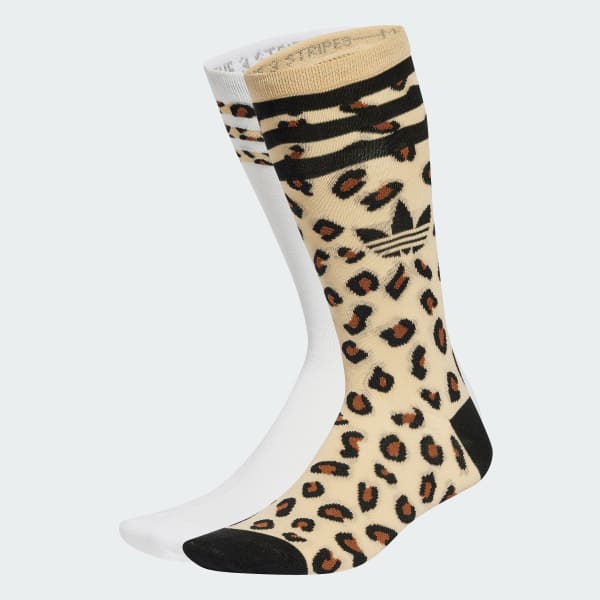 Μπεζ Leopard Crew Socks 2 Pairs