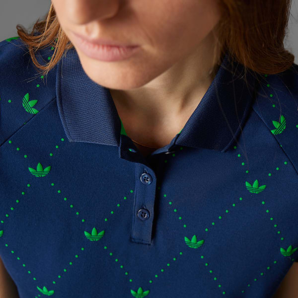adidas Originals Printed Trefoil Polo Shirt - Blue | Free