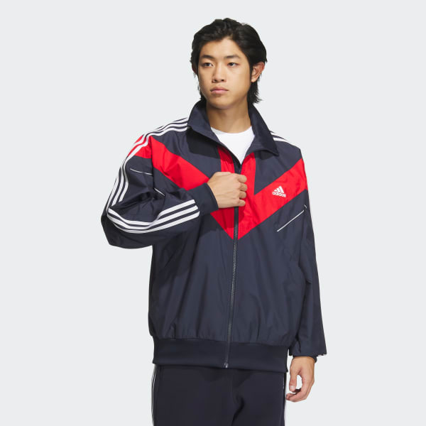 新品adidasスリーストライプス デニムライク ウーブンクロスジャケットXL adidas ☆アディダス スポーツウェア クロスウェア ジャケット