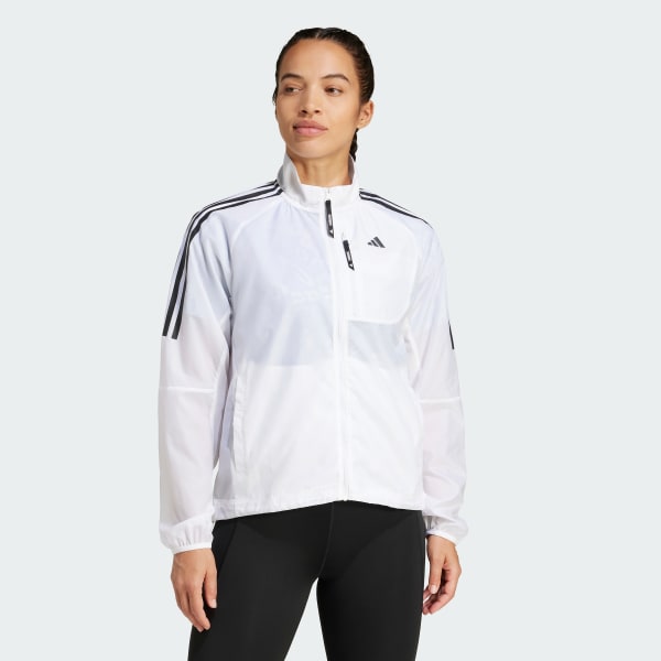 Putih Jaket Ringkas Own the Run 3-Stripes