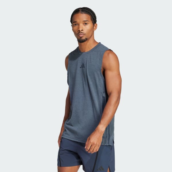adidas Designed-for-Training 3-Stripes Tank Top - Blue | Free