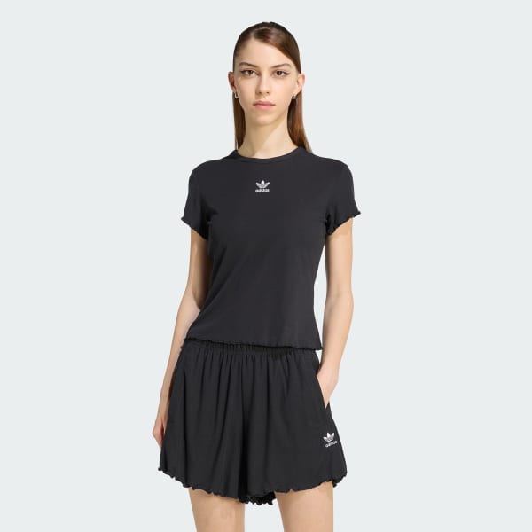 Black ESSENTIALS SCALLOPED EDGE BABY TEE