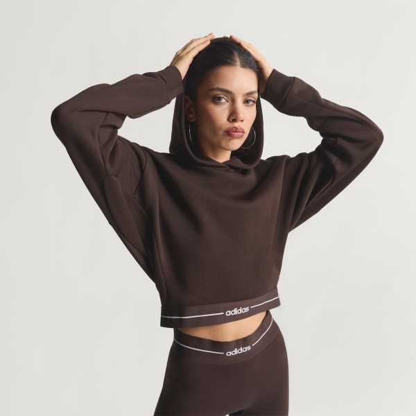 Marron Sudadera corta con capucha Hyperglam