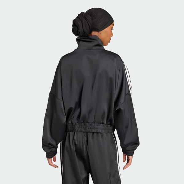 Black Piping Loose Crop Track Top
