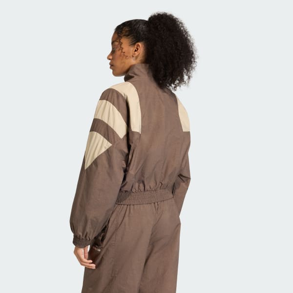 Brown BLOCKED WASHED ZIPPED TRACK TOP