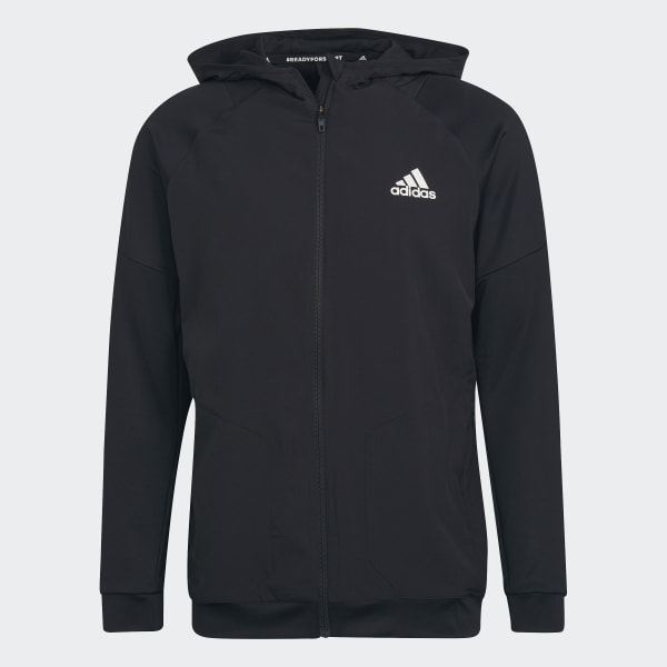 Negro Sudadera con Gorro de Entrenamiento Cierre Frontal