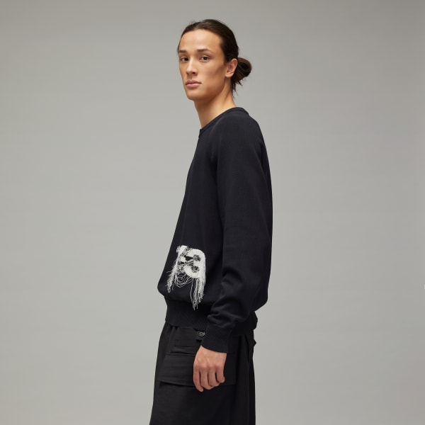 Svart Y-3 Logo Knit Crew Sweatshirt