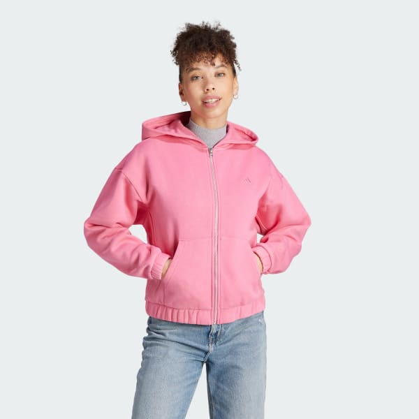 adidas ALL SZN Fleece Washed Full-Zip Hooded Track Top - Pink