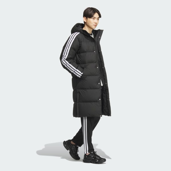 Black 3-STRIPES REGULAR FIT LONG 다운 코트