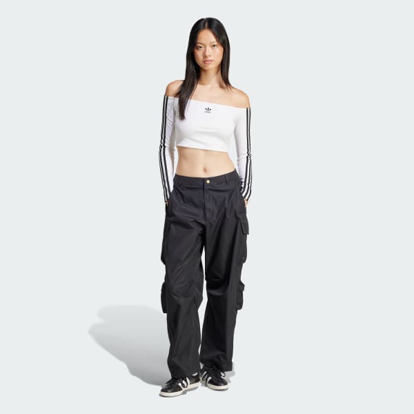 ホワイト アディカラー オフショルダー 長袖Tシャツ