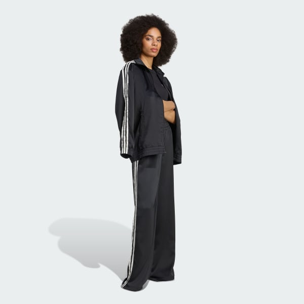 cerná Kalhoty adidas Originals Satin Wide Leg Pants Ruffle 3-Stripes