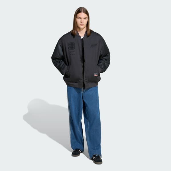 Grey ADIDAS ORIGINALS & THE ALL BLACKS REVERSIBLE TEAM BOMBER JACKET