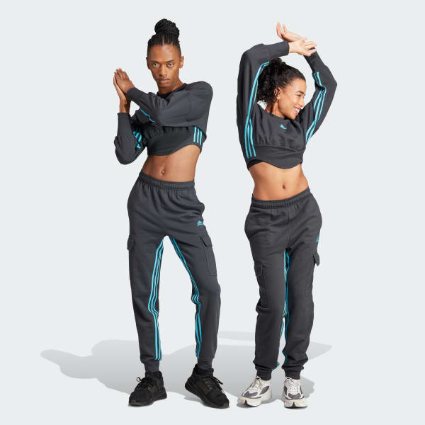 Gris Pants Cargo Dance Corte Alto 3 Franjas Puños Ajustados