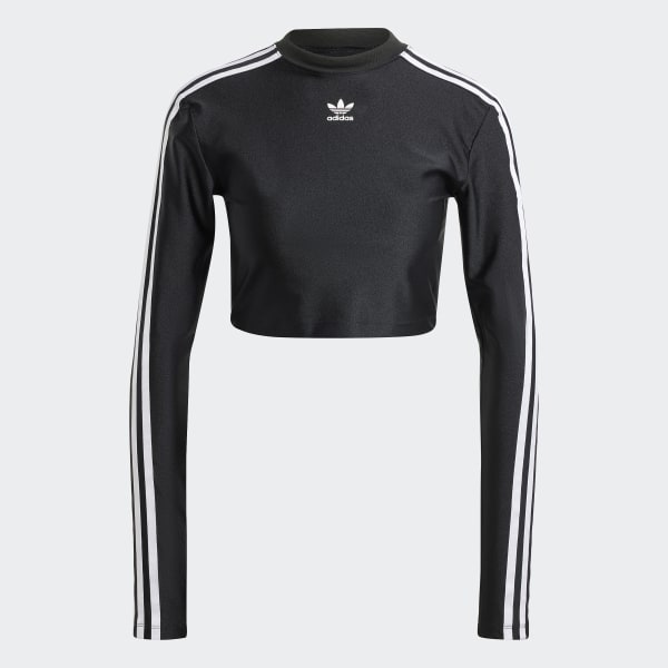 adidas 3 Stripes Cropped Long Sleeve Tee Black adidas Thailand