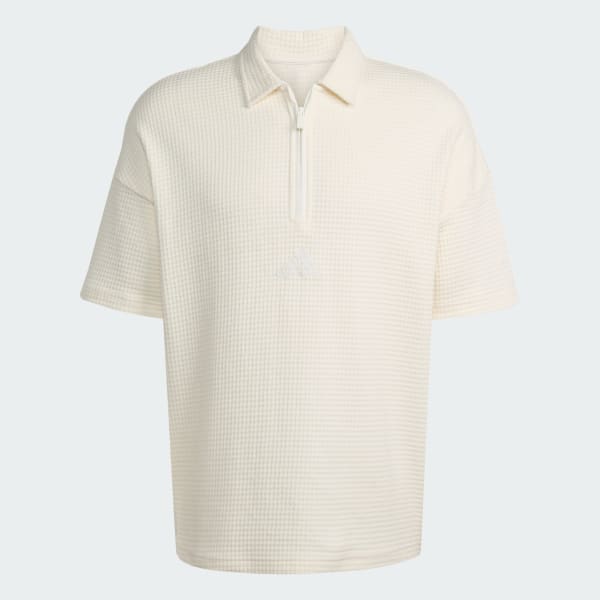 White All SZN Waffle Knit Half-Zip Polo