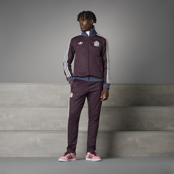 Adidas beckenbauer maroon velour track top best sale