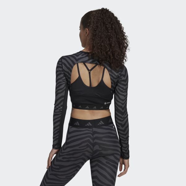 Wielokolorowy Hyperglam Techfit Crop Long Sleeve Zebra Tee DKE07