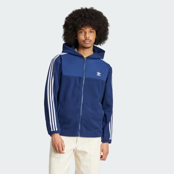adidas Adicolor 3-Streifen Teddy Fleece Kapuzenjacke Blau