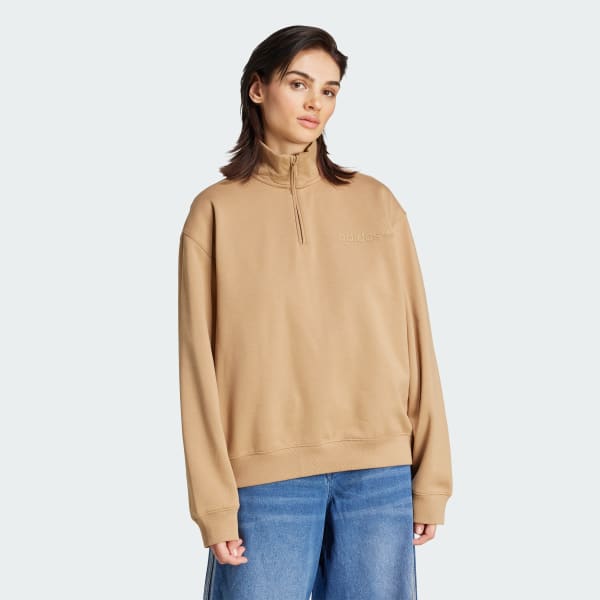 bézová Módna oversized mikina s krátkym zipsom a logom