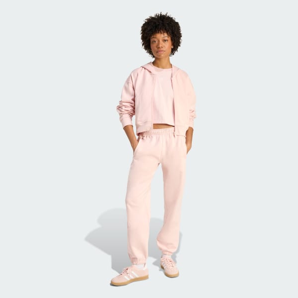 Pink ESSENTIALS FRENCH TERRY CROPPED ZIP HOODIE