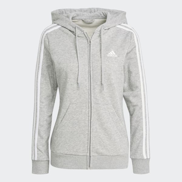 Szary Essentials French Terry 3-Stripes Full-Zip Hoodie