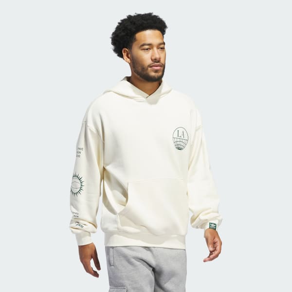 สีขาว เสื้อฮู้ดพิมพ์ลาย LA to the World