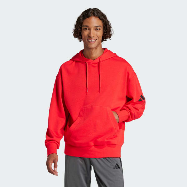 Rosso Felpa con cappuccio Essentials Loose-Fit 3 Bar Logo French Terry