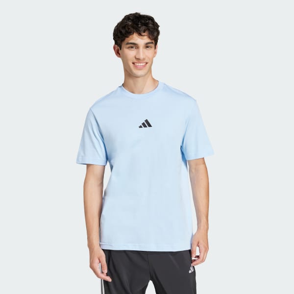 Azul Camiseta Essentials de malha simples com logotipo pequeno
