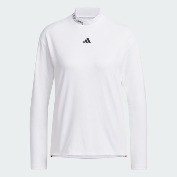 สีขาว เสื้อโปโลคอสูงแขนยาวผ้าแจ็คการ์ดแต่งโลโก้