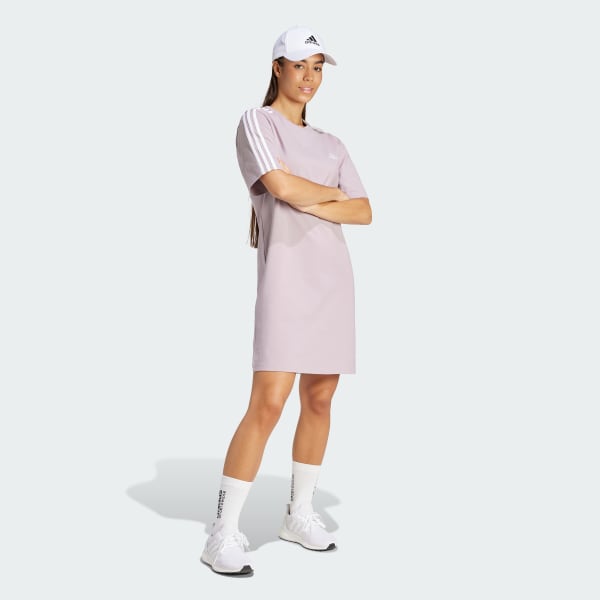 adidas Essentials 3-Stripes Single Jersey Boyfriend Tee Dress - Purple ...