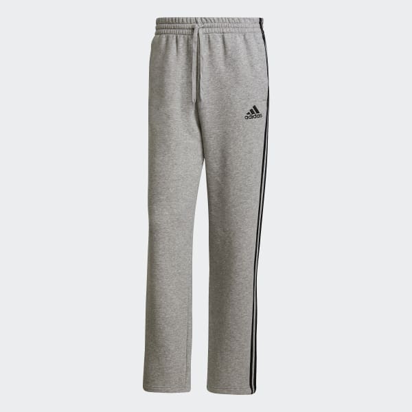 Essentials Fleece Open Hem 3-Stripes Pants - Black, Men's Training