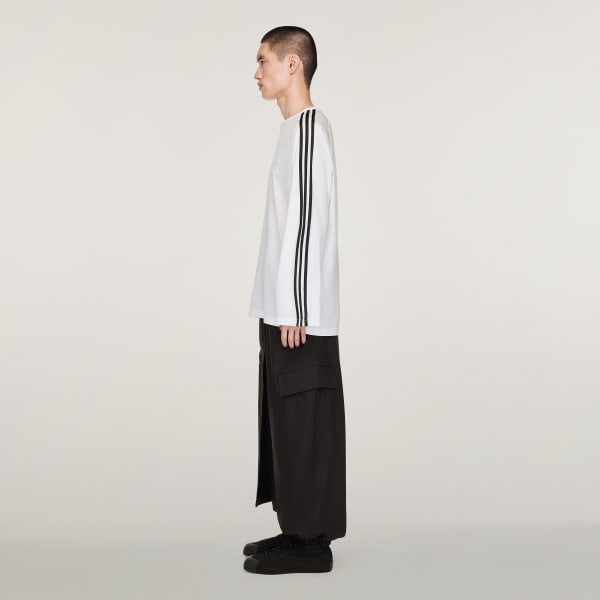 Bianco Y-3 Long Sleeve Tee 3-Stripes