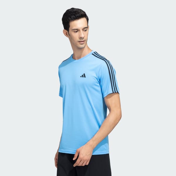 Blue TRAINING ESSENTIALS BASE 3 STRIPES TEE