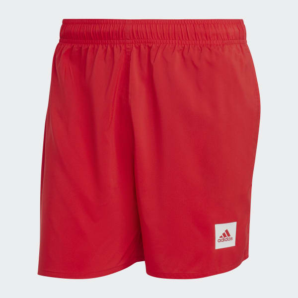 Red Short Length Solid Swim Shorts