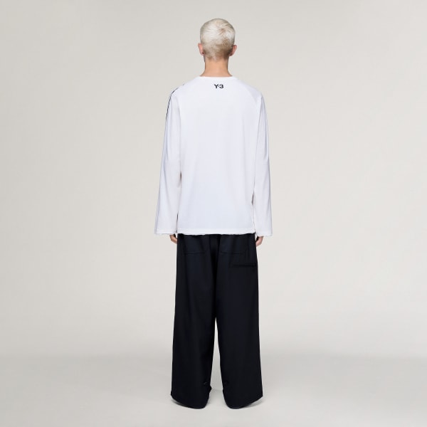 Branco T-SHIRT DE MANGA COMPRIDA DE 3 RISCAS RAW EDGE Y-3