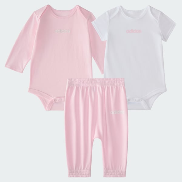 Pink adidas 3-Piece Logo Bodyshirt & Pant Set
