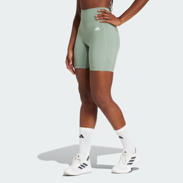 Green Optime Essentials Stash Pocket 7-Inch Short Leggings