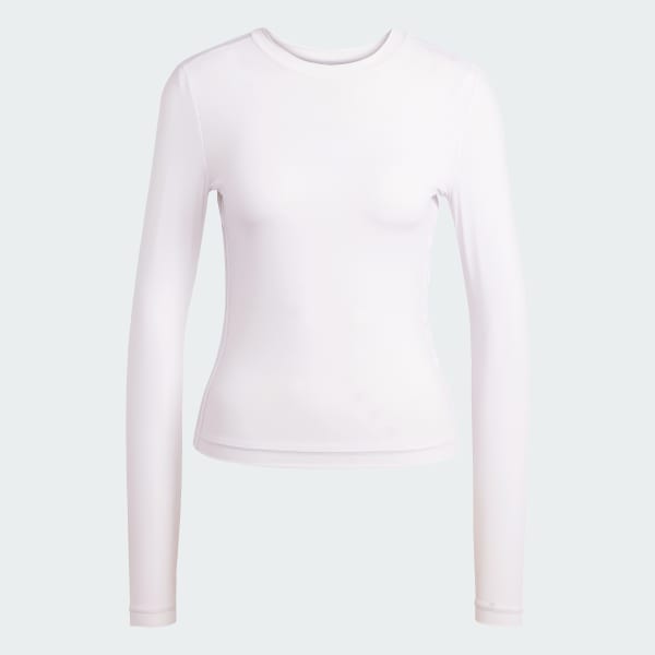 ホワイト アディカラー シアー スリーストライプス 長袖Tシャツ