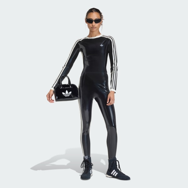 Negro Polera Corta de Látex 3 Tiras Manga Larga