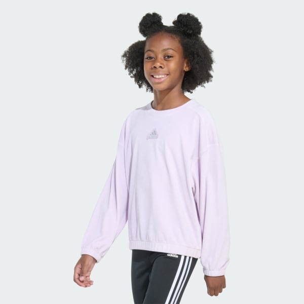 Adidas Girls Rib Velour Crewneck Pullover XL Ice Lavender