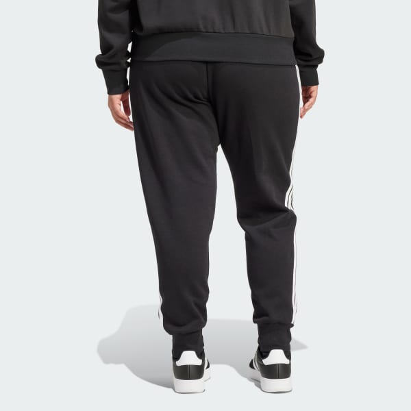 cerná Kalhoty Essentials 3-Stripes Fleece Slim (Plus Size)