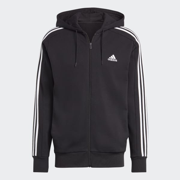adidas Essentials French Terry 3 Stripes Full Zip Hoodie Black adidas Singapore