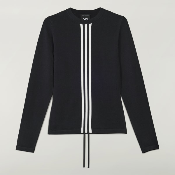 トップス Y-3 3 STRIPE PACKABLE LONG SLEEVE TEE M Y-3 Men's 3 Stripe Long sleeve T-shirt in Black/Off White Y-3