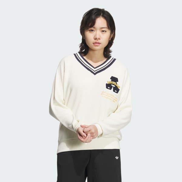 White Collegiate V-Neck Sweatshirt