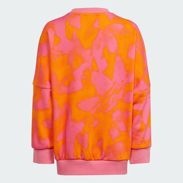 Naranja Conjunto de Verano Estampado de Cuello Redondo