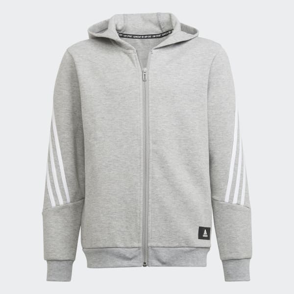 Szary Future Icons 3-Stripes Full-Zip Hoodie