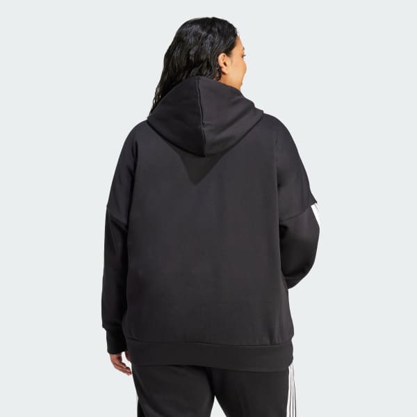 Svart Essentials 3-Stripes Full-Zip Fleece Hettegenser (store størrelser)