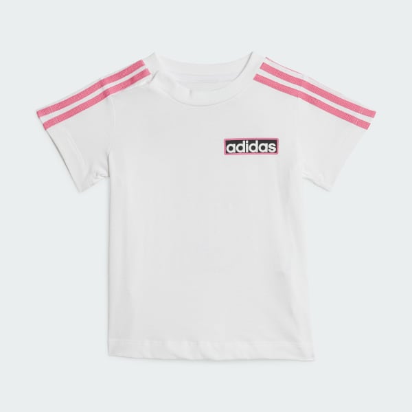 White adidas shirt with pink logo new arrivals