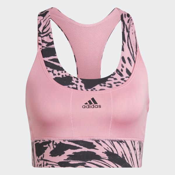 Pink adidas Running Medium Support Print Bra LBT93