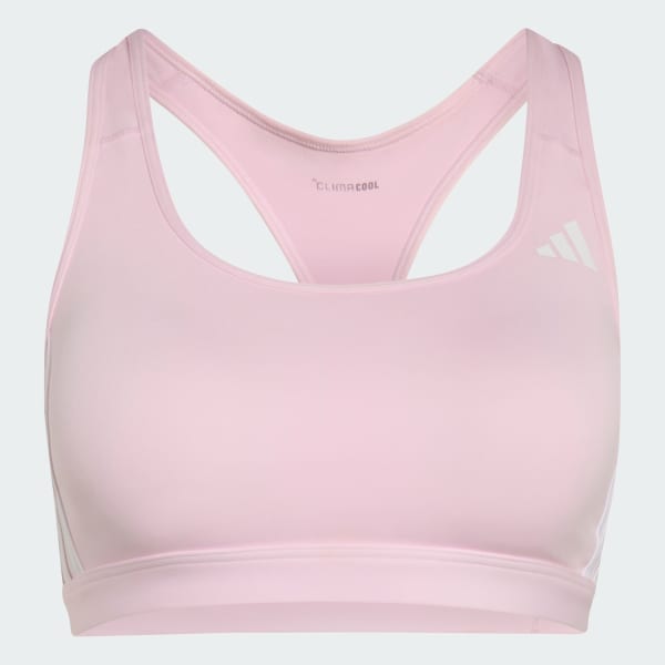 Pink 옵티메 에센셜 워크아웃 3-스트라이프 미디엄 서포트 브라